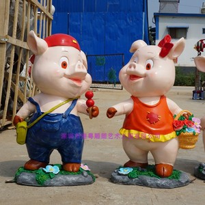 玻璃纤维卡通模型商场美陈摆件雕塑定制猪年吉祥户外大型景观摆件