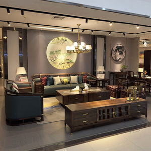 新中式全实木沙发现代简约客厅别墅高端乌金木材质定制全屋家具