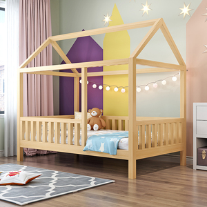 ins实木儿童落地床公主男女孩单人小房子树屋带护栏架子分床神器