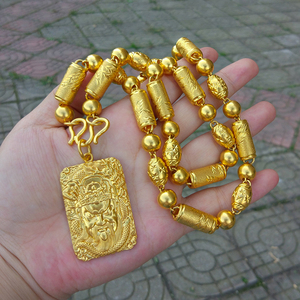 9999黄金项链男桶珠圆珠链潮牌霸气王铁锤金包银大金链子配金吊坠