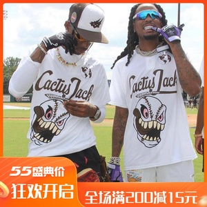 travis scott cactus jack ts联名裂纹棒球鬼脸印花短袖男潮牌t恤