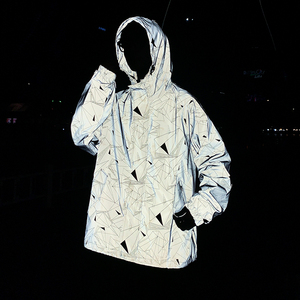 春秋季全身反光外套男潮流夜光夹克连帽宽松炸街头嘻哈ins冲锋衣
