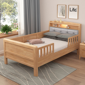 全实木护栏床老人床家用高脚床加宽拼接床带扶手围栏老年人单人床