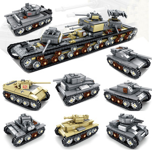 军事合体kv6坦克虎式重型半履带装甲车99a武装自行高射炮拼装积木