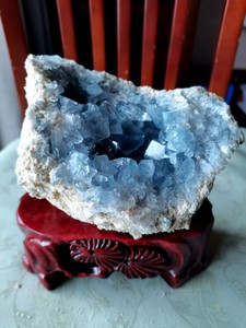精品蓝水晶洞摆件天然紫白蓝水晶簇原石摆件玛瑙聚宝盆消磁装饰