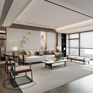 新中式样板房实木沙发会所 现代禅意客厅胡桃木高端别墅家具定制