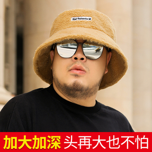 帽子男大头围渔夫帽潮秋冬羊羔毛大头大脸圆脸适合的春秋胖子盆帽