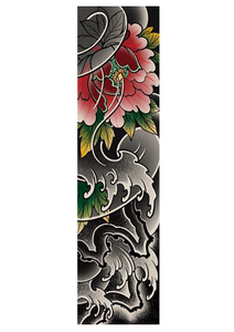 日式彩色牡丹臂环 防水持久浮世绘个性花臂海浪手环般若纹身贴男