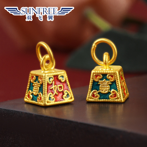 足金999黄金秤砣小吊坠烤漆3d硬金铜钱男女称心如意手链手串编绳