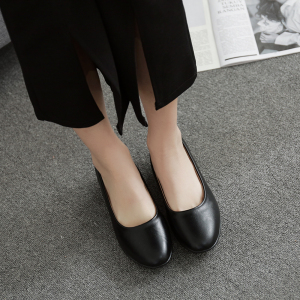 服务员工作鞋黑色工装皮女士上班防滑女软底舒适软底平底职业女鞋