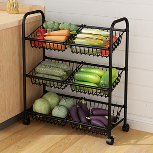 不锈钢厨房蔬菜置物架放菜篮子多层落地水果收纳篮筐家用储物架子
