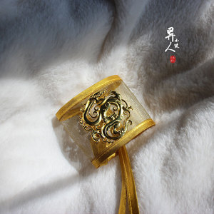 异人小筑原创设计古风百搭发饰飞鱼圆领汉服男款束发冠金网巾玉冠