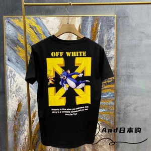 代购off white 2021春夏新品猫和老鼠图案男女情侣宽松短袖t恤
