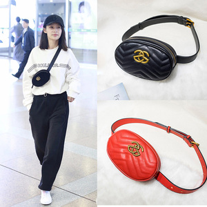 李沁袁姗姗蔡依林明星同款腰包时尚pu字母小包椭圆形单肩斜跨胸包