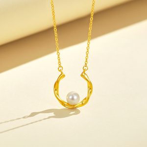 梦金园5d黄金项链女足金镶嵌珍珠气质锁骨链官方正品送女友礼物