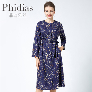 Phidias碎花连衣裙2023新款春秋款气质妈妈长袖洋气减龄高端系带