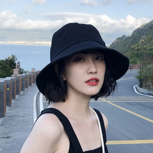 黑色渔夫帽女夏季遮阳防晒春秋潮牌日系遮脸百搭适合圆脸短发帽子