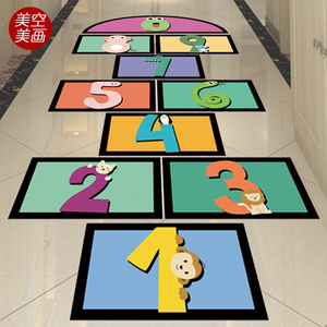 跳房子可移除地贴跳格子数字游戏学校幼儿园儿童地面装饰卡通贴纸