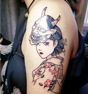 纹身贴和服泪痣艺妓般若纹身贴防水 女持久纹身贴ins风艺妓