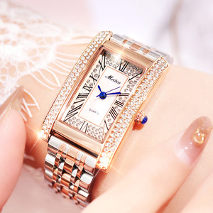 镶钻手表罗马数字面防水女士腕表meibin美宾品牌方形石英表