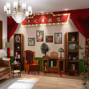 复古装修民国风墙纸直播间背景烧烤店8090年代怀旧装饰老物件壁纸