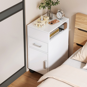 床头柜现代简约小型带滚轮可移动卧室床边窄缝储物柜子床头置物架