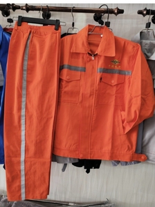 橘红色中国化学纯棉工作服工厂车间上班工地套装定制安全员服装