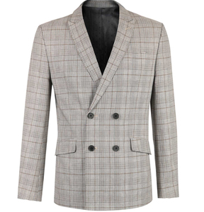 selected思莱德男棉混纺格纹双排扣商务西装419272513