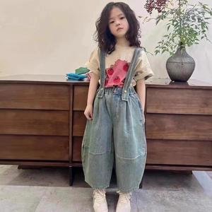 波拉bora韩国童装儿童裤子女2024新款爆款背带牛仔裤2024夏季长裤