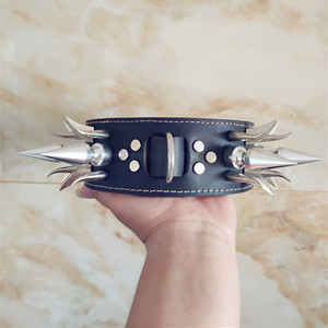 恶霸犬猛犬专用大刺钉夸张霸气牛皮定制项圈纯手工狗脖套宠物饰品