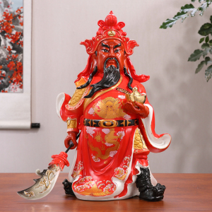 红袍关公像武财神关二爷关羽关公像供奉神像陶瓷家居公司店铺摆件