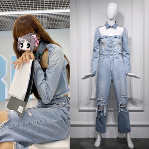 青春有你丽莎lisa同款镂空牛仔外套上衣牛仔裤套装裤子衣服lalisa