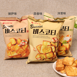 韩国进口乐天蒜香面包干蒜蓉烤馍片饼干葱香披萨味外国原装零食