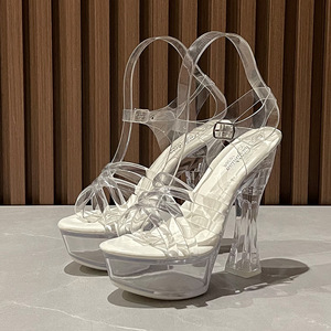 恨天高18cm超高跟凉鞋透明防水台夜店走秀水晶跟女鞋14公分钢管舞