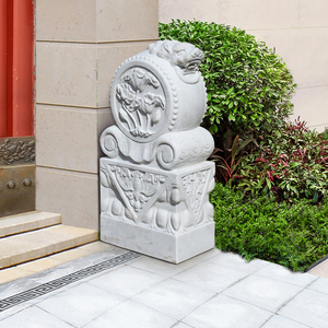 石雕门墩抱鼓石一对青石汉白玉麒麟莲花石狮中式仿古家用门口石墩