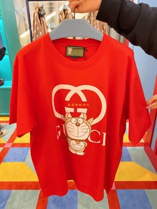 正品gucci/古驰短袖女 叮当猫哆啦a梦联名古奇印花圆领宽松t恤男