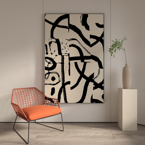 黑白灰抽象线条现代沙发背景墙壁装饰画侘寂风极简高档级感落地画