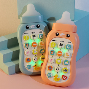 儿童玩具手机早教可啃咬奶瓶宝宝双语早教音乐益智仿真智能电话机