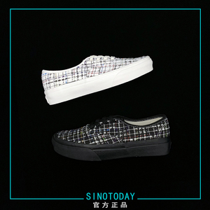 联名vans earz万斯泽女鞋夏白色小香风编织黑色粗花呢板鞋帆布鞋