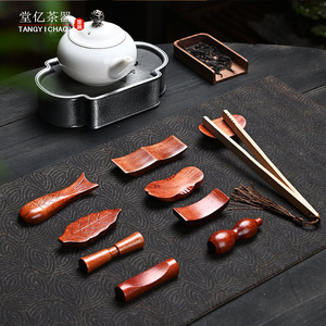创意鲤鱼形茶枕功夫茶具茶夹托架仿红木筷子托中式茶置架实木托架