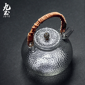 日式耐高温锤纹玻璃壶电陶炉煮茶壶手工编织提梁壶泡茶壶功夫茶具
