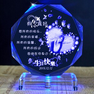 玻璃照片水晶摆台冲印生日情侣礼物私人订制女款订做定做创意刻字