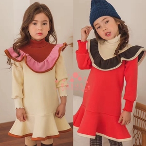 韩国童装BerryBerry2019冬季女中大童洋气荷叶边加绒卫衣连衣裙