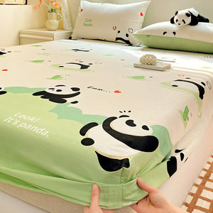 纯棉床笠单件100全棉儿童卡通熊猫床垫套保护罩床罩床单三件套1.2