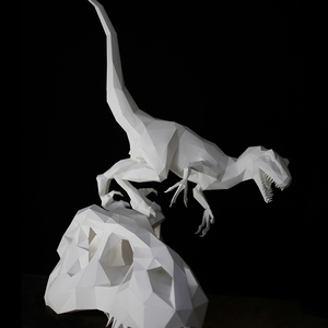 霸王龙头骨迅猛龙纸艺橱窗展示纸雕塑高难度几何展示折纸恐龙立体
