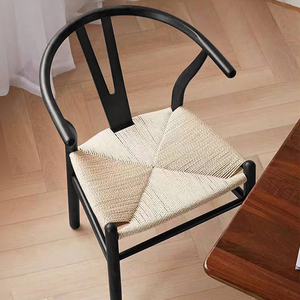 新中式实木藤编y椅复古麻绳书房扶手靠背餐桌泡茶椅胡桃圈椅凳子