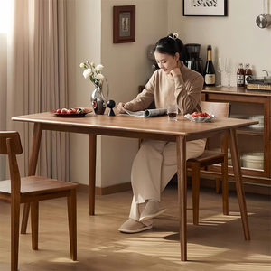 实木长方形餐桌子一饭桌四椅组合家用胡桃中式复古原木小户型咖啡