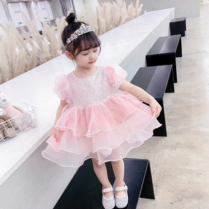 女童夏季亮片蓬蓬纱蛋糕裙2022新款小女孩超仙生日礼服洋气公主裙