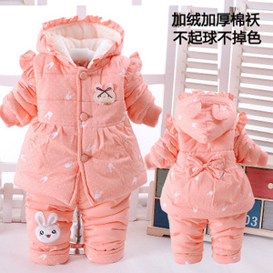 童装冬季女童套装宝宝加绒加厚棉衣服0-1-2-3岁婴幼儿童6个月棉袄