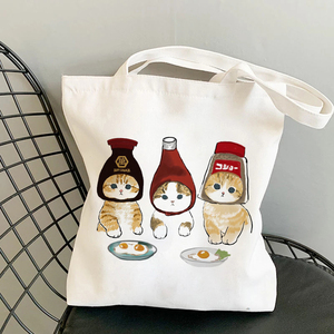Canvas Tote Bag 帆布包女大容量日系百搭小众ins卡通猫咪手提袋